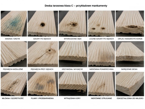 Deska tarasowa 80x14,5x2,8cm, sosnowa ryflowana klasa C