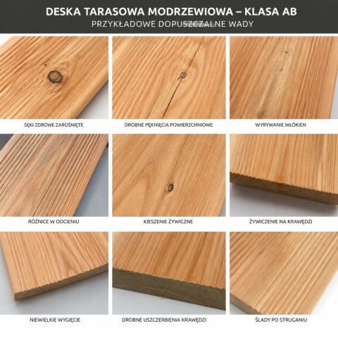 Deska tarasowa modrzew ryflowana, klasa A/B 120x14,5x2,7cm