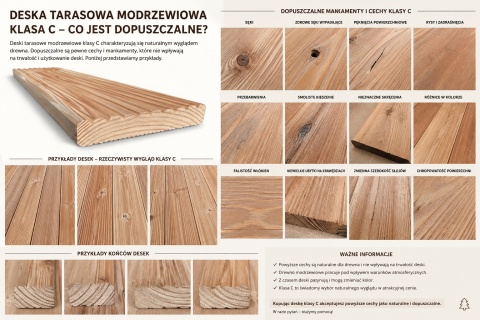 Deska tarasowa modrzew ryflowana, klasa C 100x14,5x2,6cm