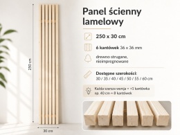 Panel ścienny lamelowy 250x30cm , 36x36mm strugany nie impregnowany
